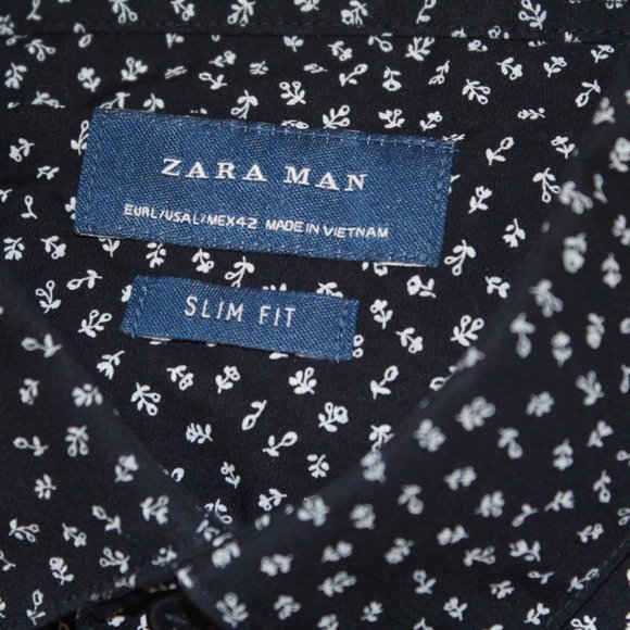 zara man slim fit sz L blue with flower pattern - Picture 4 of 7